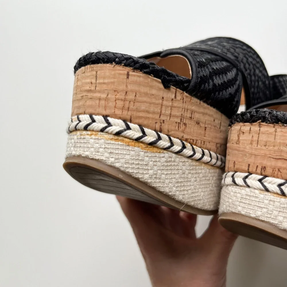 Zara Trafaluc Black Woven Cross Strap Slingback Platform Sandal Womens 36 / US 6